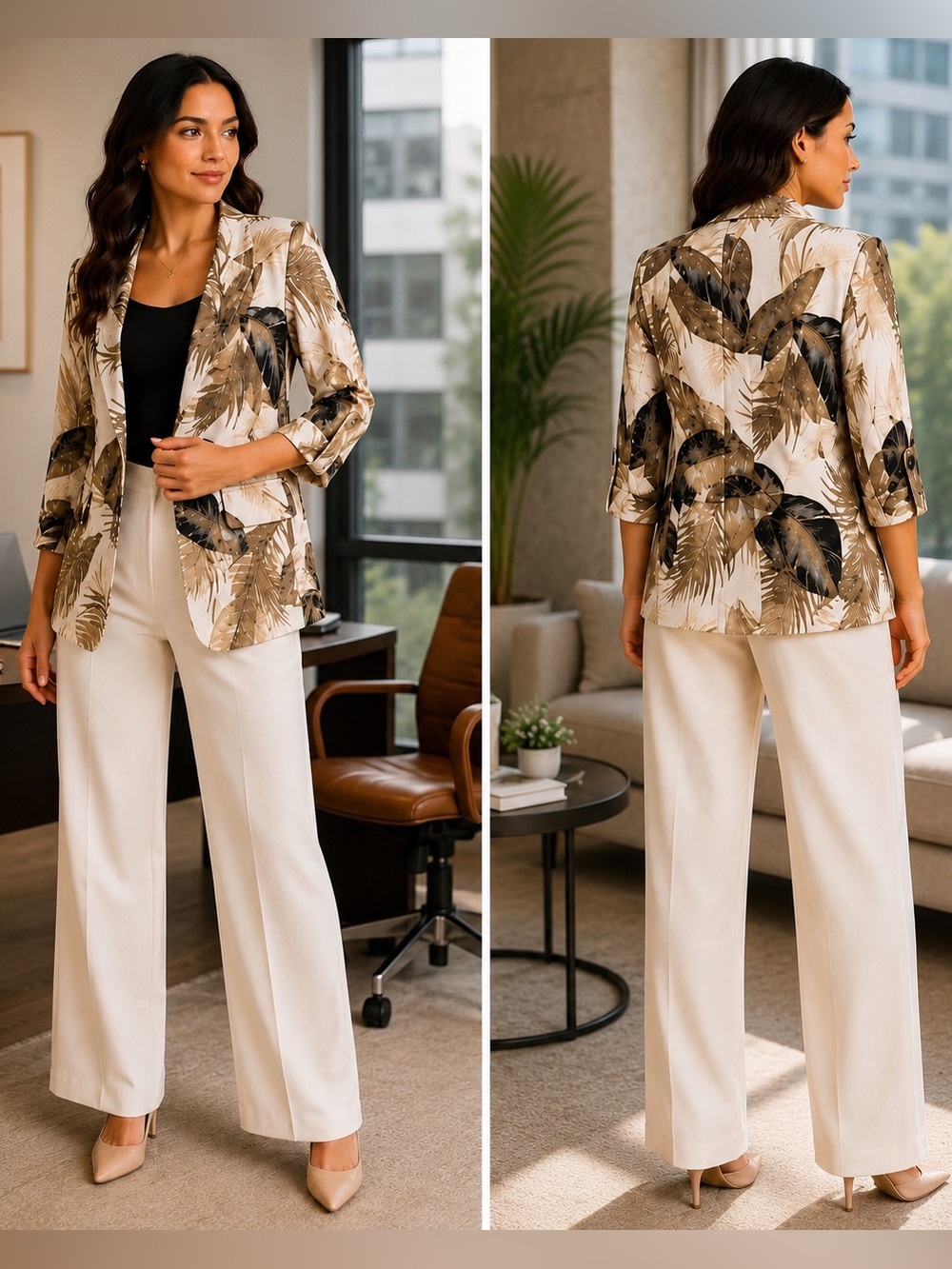 ✨🌙 NYCC NWOT Tropical Leaf Print Blazer Size M Business Casual